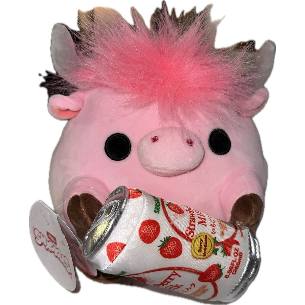 NWT ZURU Snackles Ross the Pink Highland Cow &Strawberry Milk Plush 8" Series‎ 3